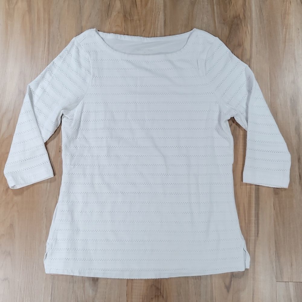 🔺️Northcrest White Eyelet Fully Lined 3/4 Sleeve Top Small
